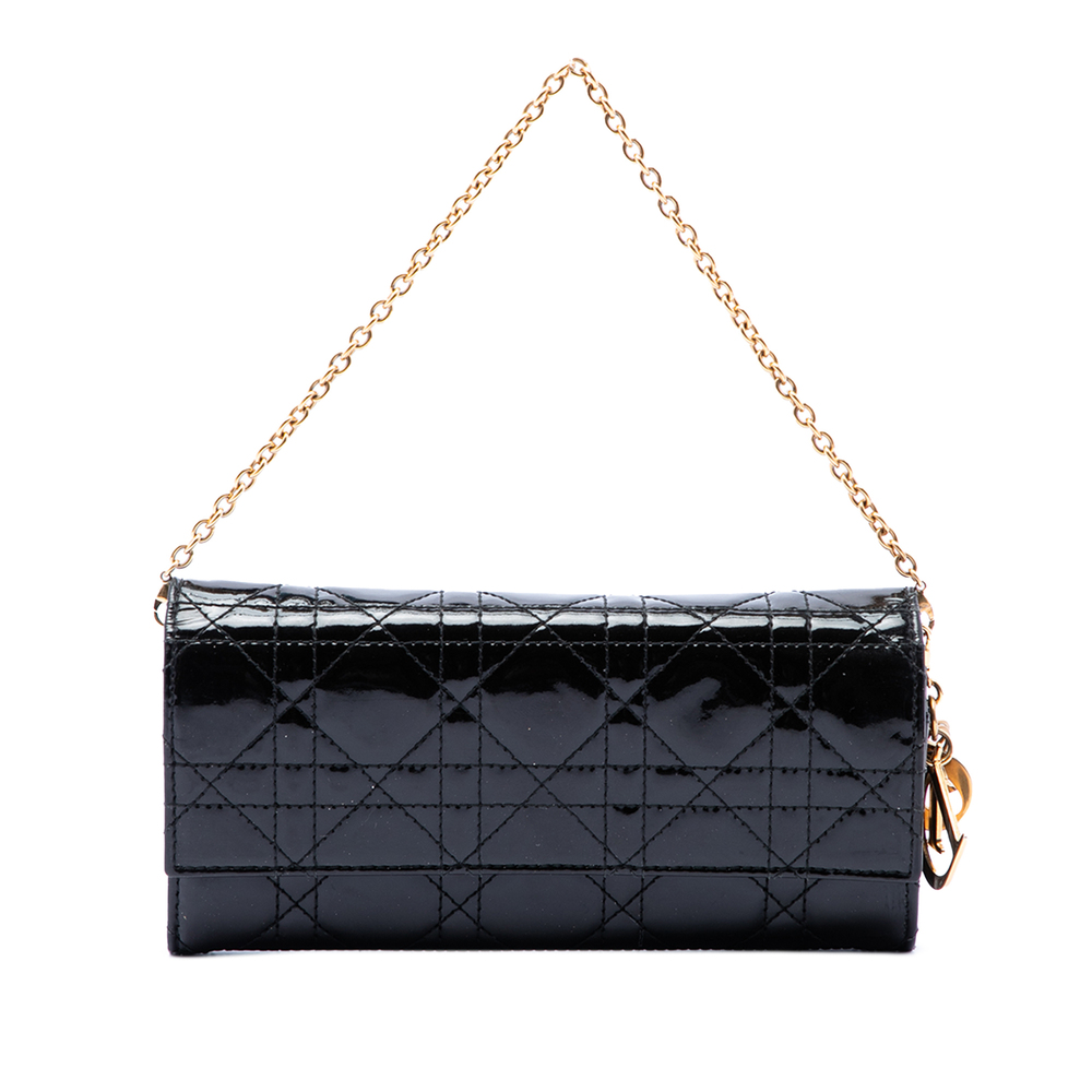 Pre-Loved Dior Patent Cannage Lady Dior Wallet On Chain